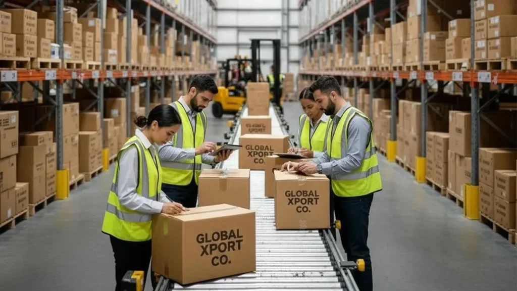 Workers packing products for international export from the UAE